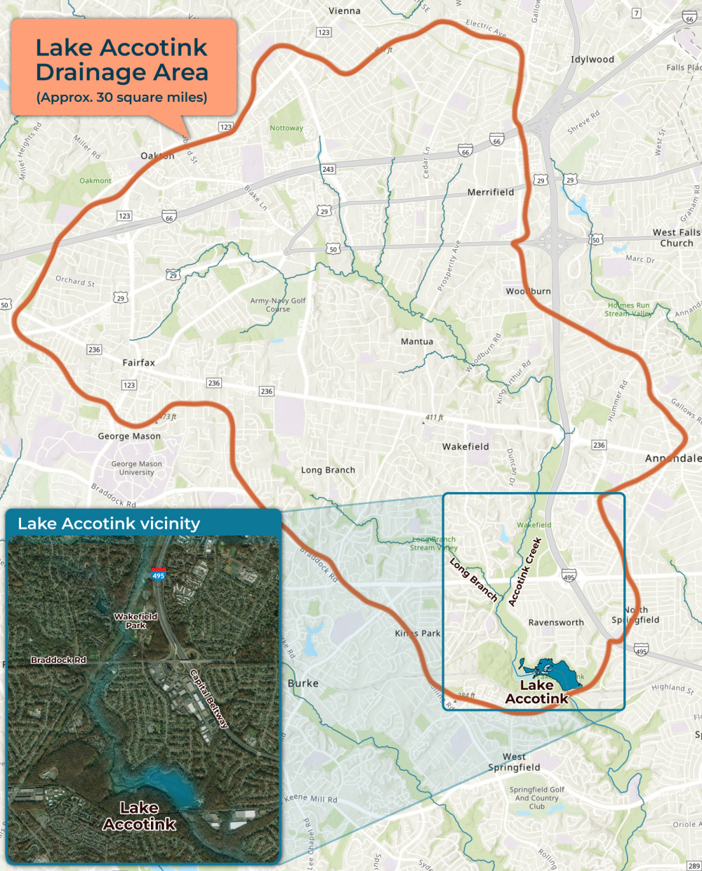 Map showing Lake Accotink Drainage Area